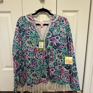 Lilly Pulitzer Harmon Hoodie in Pink and Blue Floral